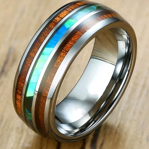 Fire Opal Design Koa Promise Engagement Wedding Ring - Picture 6 of 12